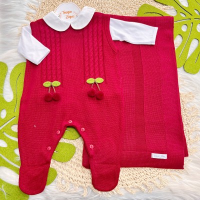 Saída de Maternidade Cerejinha Salopete - Branco e Vermelho